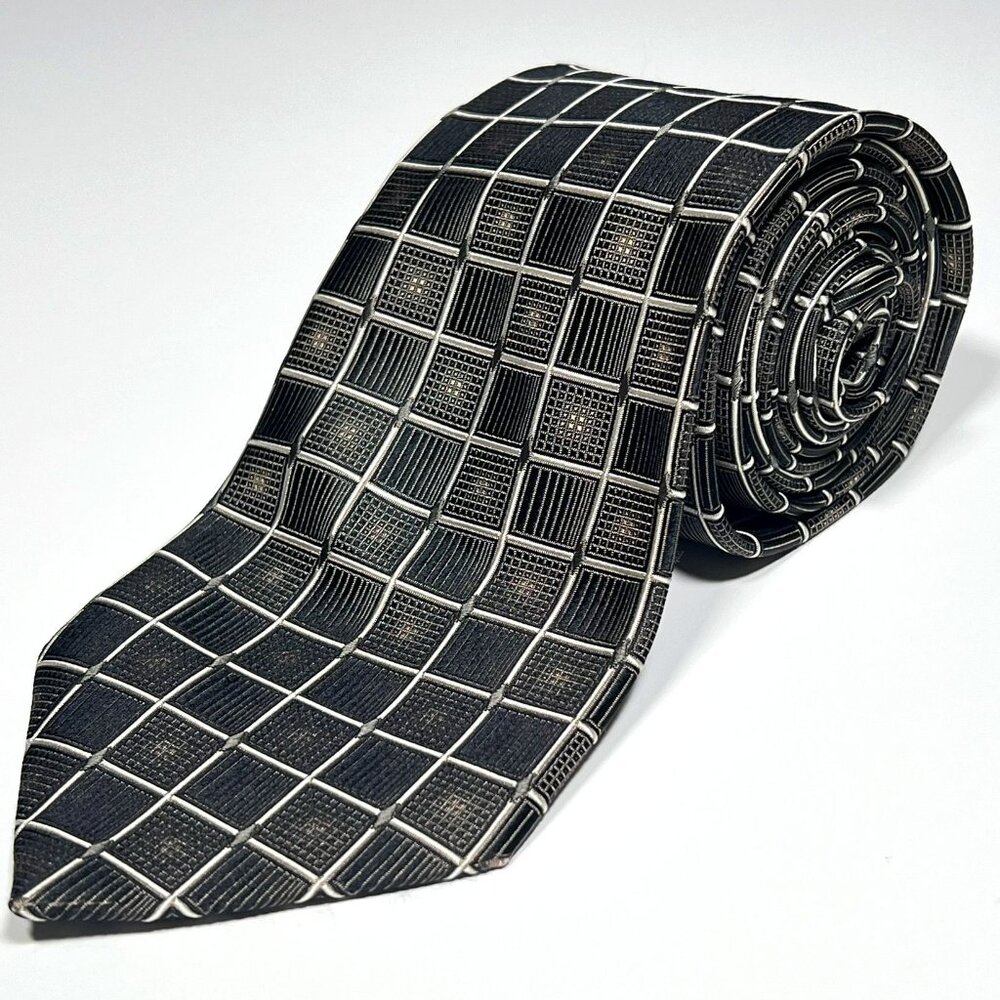 Bruno Piattelli - Men's Neck Tie - Black & Brown Squares - Pure Silk Handmade